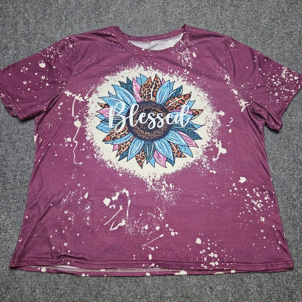 Blessed Sunflower Tshirt 3XL Bleached Purple Christian Graphic Tee Boho Upcycled